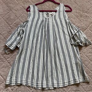 NWT Vtg Max Studio‎ Striped Cold Shoulder Sleeve Peasant Blouse Women's Size XL